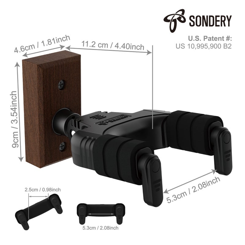 Sondery جيتار جدار جبل شماعات قفل تلقائي وحامل خطاف قابل للتعديل للجيتار الصوتي والكهربائي القيثارة باس البانجو والمندولين ليس لإنهاء نيترو - Image 3